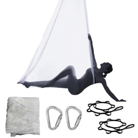 PRIORMAN 6.5 Yards Transparent Aerial Yoga Hammock Kit Inelastic Photography Art Performance Circus Yoga Hammock with Hardware Daisy Chain (Streamer White)