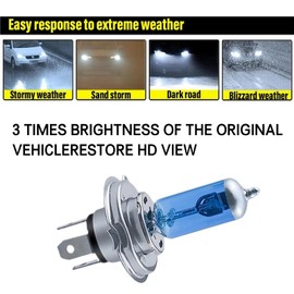 QODOLSI Pack-2 H4 Car Halogen Lamp Bulb, 12V 100W High Beam Low Beam Driving Fog Light, Plug-and-play Bulb, for Most Cars SUVs and Trucks Light Bulb Conversion Kit (White)