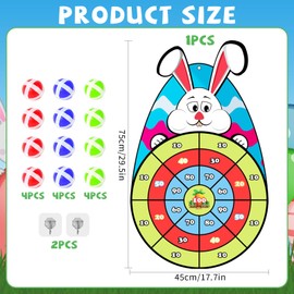 Easter Decorative Toy, Easter Bunny Velcro Dartboard with Sticky Balls, Easter Toy Dartboard Children Easter Party Gifts, Throwing Game for Indoor and Outdoor Children Boys Girls