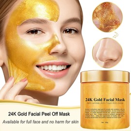 24K Gold Peel Off Face Mask Anti-Wrinkle Aging Collagen Facial Deep Cleansing Skin Oil Control Pores Shrinking Acne Purification Care Lifting Tightening for Men and Women 250g / 24K 골드 필 오프 페이스 마스크 주름 방지 노화 콜라겐 페이셜 딥 클렌징 스킨 오일 컨트롤 모공 축소 여드름 정화 케어 리프팅 남성 및 여성용 강화 250g
