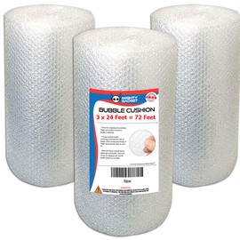 Bubble Cushioning Wrap Rolls, 3 x 24ft, Perforated Every 12 Inches, Lightweight Cushioning Material, Pack of 3