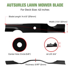 Autsurles 04265400 Mower Blades for Ariens Zoom Gravely ZT Zero Turn 42 Inch Deck High Lift Blades for 915159 915171 3 Pack