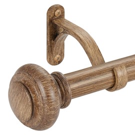 72-144 Inches Curtain Rods for Window, Vimayta 1 Inch Diameter Drapery Rod with Resin Finials, Ideal Adjustable Heavy Duty Single Curtains Rod for Bedroom, Living Room Decoration, Brown Wood Grain