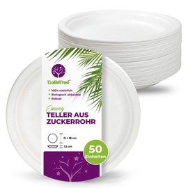 GoBeTree 50 x 18cm Round Sugarcane Disposable Plates Ecological, Biodegradable and Sturdy for Picnics, BBQs, Celebrations and Birthdays