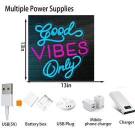 NUOSHANZS Good Vibes Only Neon Sign,LED Neon Signs for Wall Decor,Light Up signs for Bedroom Game Room Party Club Decor,Battery box or USB Powered