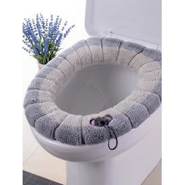 Tapete de Inodoro Tejido de Color, Portátil, Grueso, Lavable, Anticongelante, Cubierta de Inodoro de Punto Grueso, Tipo O Universal