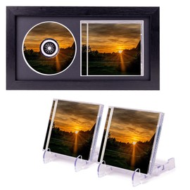 Premium Wooden CD Display Frame,CD Display Frame for CD case and Disc,With 2 Acrylic CD Cases Racks, Wall and Countertop Display,Record CD Frame Display