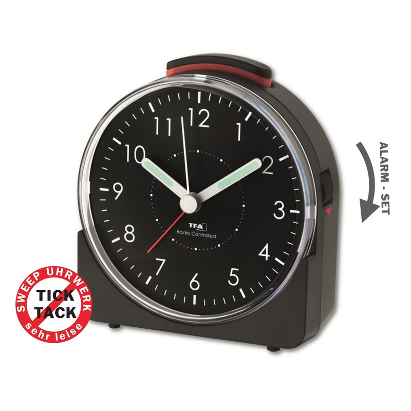 TFA Dostmann Sunrise 60.1513.01 Analogue Radio-Controlled Alarm Clock Silent Movement