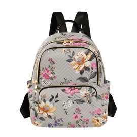Women Backpack Ladies Travel Rucksack Vintage Flowers Leaves Shoulder Bag Purse Fashion Casual Daypack for Work Shopping College