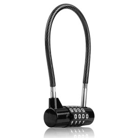 4-Digit Combination Padlock with Steel Cable - 3/16" Diameter, 7" Length - Secure Lock for Cabinets, Lockers, Pet Doors & Sheds - Resettable Code & Weatherproof Design