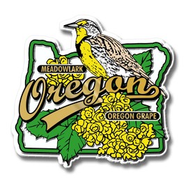 Oregon State Bird and Flower Map Magnet by Classic Magnets, 3.6" x 2.5", Collectible 3D Rubber Vintage-Style Souvenirs and Gifts Made in The USA