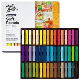 Mont Marte pasteles suaves en caja de lata Signature 48 unidades, 48 colores surtidos, palitos pastel vibrantes, gran mezcla, viene en estuche de almacenamiento, ideal para arte, manualidades,