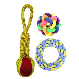 Pet Needs Dog Toy Combo of 3 Chewing Teething Fetching Durable Toys for Puppies and Small to Mini Size Dogs (Color May Vary)