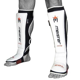 Meister Edge Leather Instep Shin Guards w/Gel Padding (Pair) - White - Large/X-Large