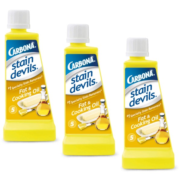 Carbona Stain Devils® #5 - Fat & Cooking Oil | Professional Strength Laundry Stain Remover | Multi-Fabric Cleaner | Safe Formula | 1.7 Fl Oz, 3 Pack