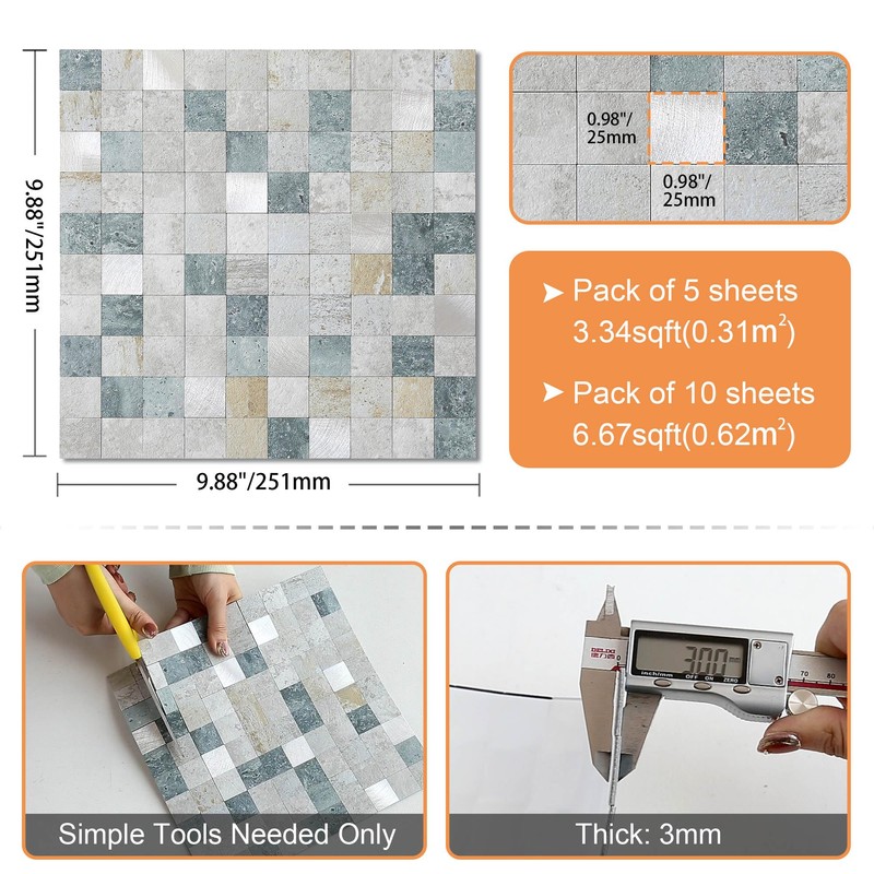 VAOVI Peel and Stick Self-Adhesive Marble Mosaic Wall Tile Backsplash