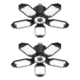 onffo LED Garage Lights 2 Pack, 150w Super Bright 15000LM Garage Lights Ceiling Led with 5+1 Adjustable Panels, 6500K Daylight Screw in E26/E27 Bulb Socket LED Shop Lights for Garage, Basement, Barn