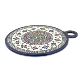 Blue Rose Polish Pottery Mosaic Flower Round Cutting Board