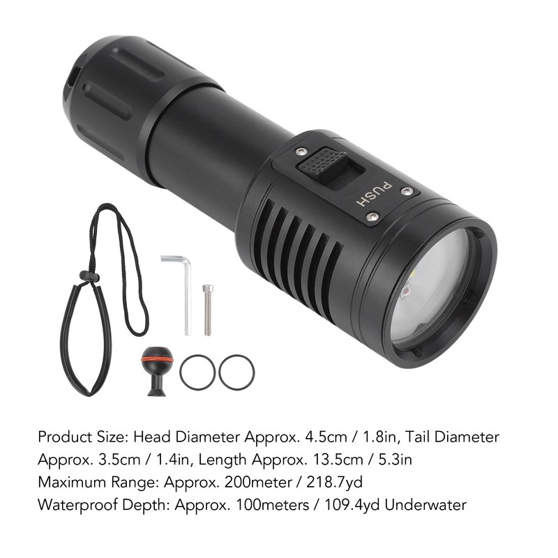 Diving Flashlight 5000LM 6 Light Modes Portable Underwater Flashlight Diving