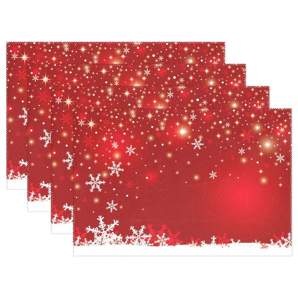 Christmas White Snowflake On Red Background Placemats Set of 6