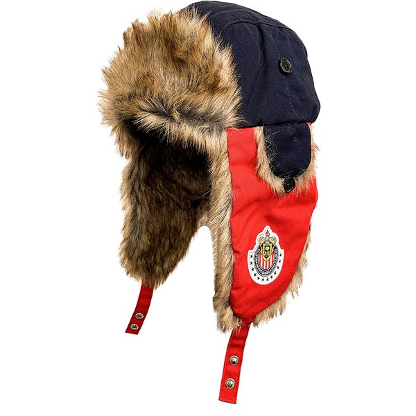 Icon Sports Chivas Trapper Hat, Club Guadalajara Winter Hat, with Faux Fur & Ear Flaps - for Hunting, Skiing & Cold Weather Activities Navy