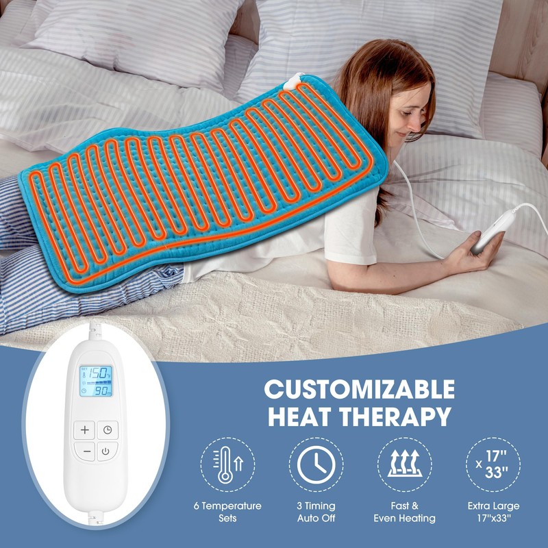 FluffyWarmth Heating Pad for Back, Blue 17''x33''