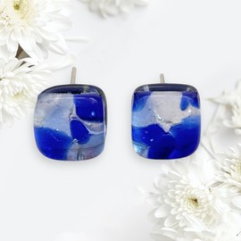 Murano Glass Earrings, Handmade Glass Earrings, Murano Glass Jewellery, Glass Earrings, Silver Plated Stud Earrings, Murano Certificate of Authenticity, 0.8cm/8mm (MGE6)