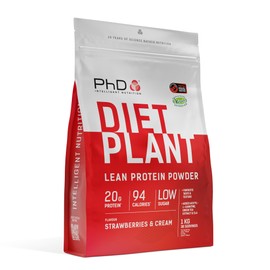 PhD PhD Nutrition Diet Plant, Vegan Protein Powder Plant Based, Strawberries and Cream, High Plant Protein, 40 Servings Per 1 kg Bag (Packaging May Vary)