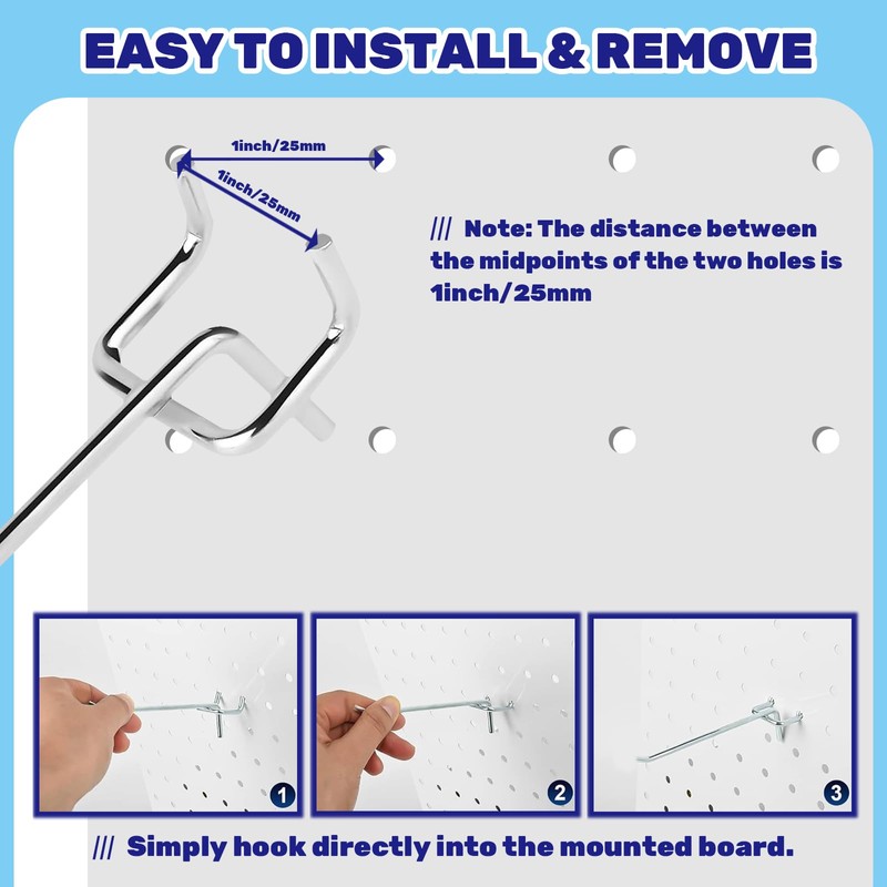 Waltool 40Pcs 4" /100mm Stainless Steel Pegboard Display Hooks Bulk