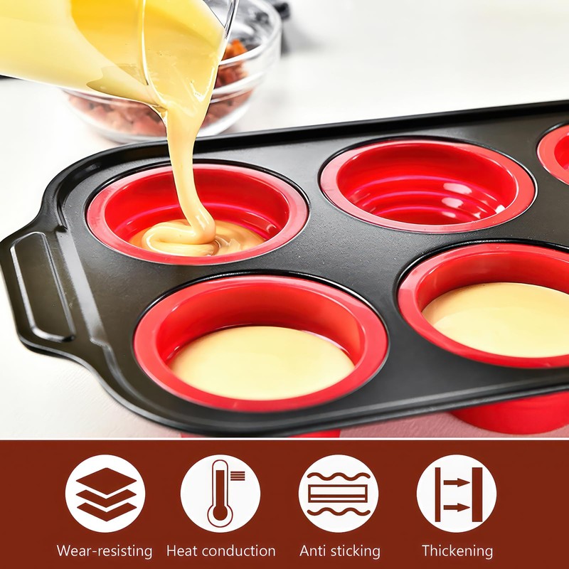 2 Pack Nonstick Cup Muffin Tray, 6 Cups Silicon Muffin