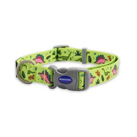 Ancol Dino Patterned Round Dog Collar Lightweight Sturdy Grip Adjustable Buckle Durable Secure Fit Soft Comfortable Stylish Pet Puppy Leash - Large