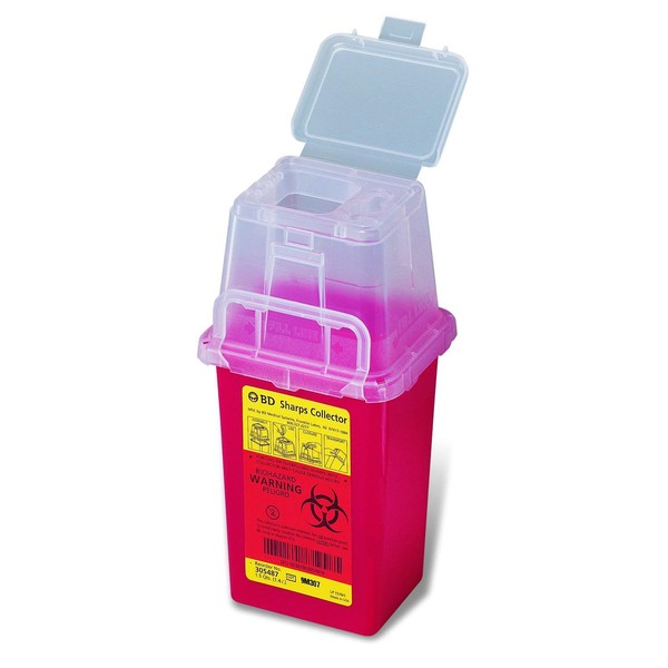 BD Nestable Sharps Container, 1.5 qt, Pre-Assembled, One-Way Funnel, Latex-Free