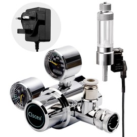 Clscea Aquarium CO2 Regulator Dual Gauge with Bubble Counter and Solenoid Valve, Side-Opening Radial Solenoid W21.8 CO2 Regulator for Aquarium