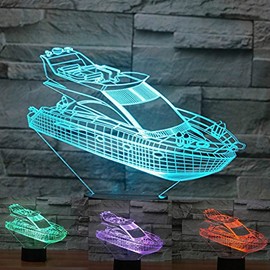 MOLLY HIESON Newest 3D Yacht Boat Night Light Desk Optical Illusion Lamps 7 Color Changing Lights LED Table Lamp Xmas Home Love Birthday Children Kids Decor Toy Gift