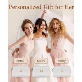 VFMBL Makeup Bag, Initial Travel Toiletry Bag for Women, Cosmetic Pouch with Multi Compartment, Large Capacity PU Leather Waterproof Skincare Organizer for Travel Essentials, Bridesmaid Birthday Gift