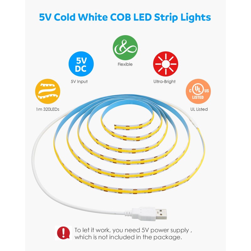 Aclorol USB Led Light Strip COB Led Strip Lights 5V