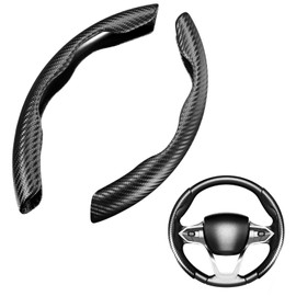 WJccsee Universal Carbon Fiber Steering Wheel Cover, 15 Inch Non-Slip and Breathable, Sporty Black Design, Ideal for Enhancing Car Interior for Men and Women