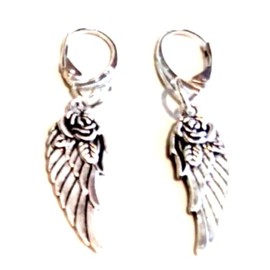 Tibetan Silver Wings With Roses Earrings on Sterling Silver Leverback Fastenings, Angel Wing Dangly Earrings