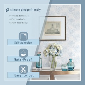 Fiula Peel and Stick Wallpaper Boho Blue Contact Paper Geometric Fireworks Wall Paper 17.3"×78.7" Self-Adhesive Round Wallpaper for Bedroom Waterproof Removable Shelf Liner Decal Vinyl Roll