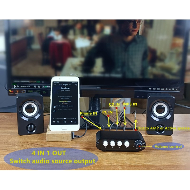 TENEALAY 4-Way 3.5mm Stereo Audio Switch Input Signal Source Switcher