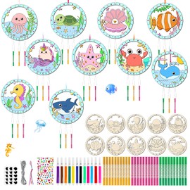 RVLZKCPG 10 Stück Meertier Windspiel Bastelset Kinder, Ozean Windspiel Basteln Kreativsets, Holz Meertier Windspiele Basteln, Kinder Ozeantiere Windspiel für Mädchen Junge Kindergeburtstag