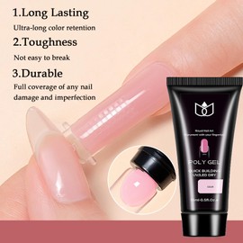 Poly Nail Gel 2Pcs White Pink Nail Extension Gel Long Lasting Wear Gel Acrylic Nails Thickening Builder Gel, Strengthener Thickening Extension Nail Gel For Beginner Nail Art