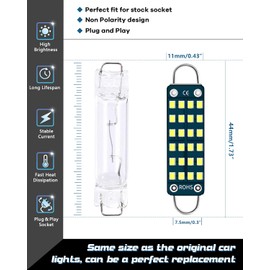 Alopee 6pcs 561 LED Bulb Bright White 6500K 44mm(1.73") 24SMD 2016 Chips Non-Polarity 561 562 567 564 RL4410 LED Bulb for Vanity Visor Light Map Dome Door Trunk Light DC 12V