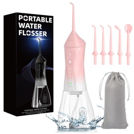 Water Dental Flosser Teeth Pick: Portable Cordless Oral Irrigator 320ML Rechargeable Travel Irrigation Cleaner with 5 Flossing Tips, IPX7 Waterproof Electric Flossing Machine for Teeth Cleaning