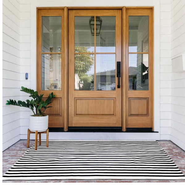 White Set of 5 Cotton Black White Rugs 2x4ft Entry