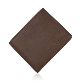 Montana West Genuine Leather Wallet for Men - Vintage RFID Blocking Minimalist Bifold Wallet with Card Slots and ID Window - Compact and Durable Premium Leather Money Organizer - Coffee