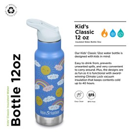 Klean Kanteen Insulated Children's Bottle, 355 ml, Flip Sports Cap with Straw, Light Blue/Rainbow