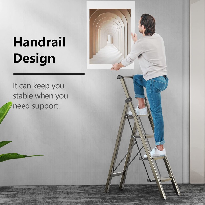 GameGem 4 Step Ladder, Folding Step Stool with Anti-Slip and