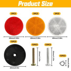 Pack of 15 Cat Eye Reflectors, 58 mm Round Reflector Pendant, Cat Eye Pendant, Round Cat's Eye Side Reflectors for Cars, Trucks, Caravans, Tractors, Trailers