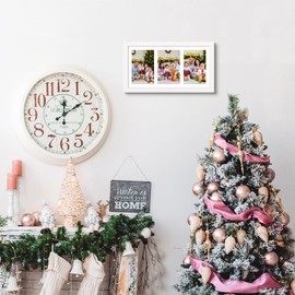 Golden State Art, 8.5x16.3 White Wood Frame - White Mat for Three 5x7 Pictures - Wall Mounting - Landscape/Portrait - Real Glass - Collage Frame